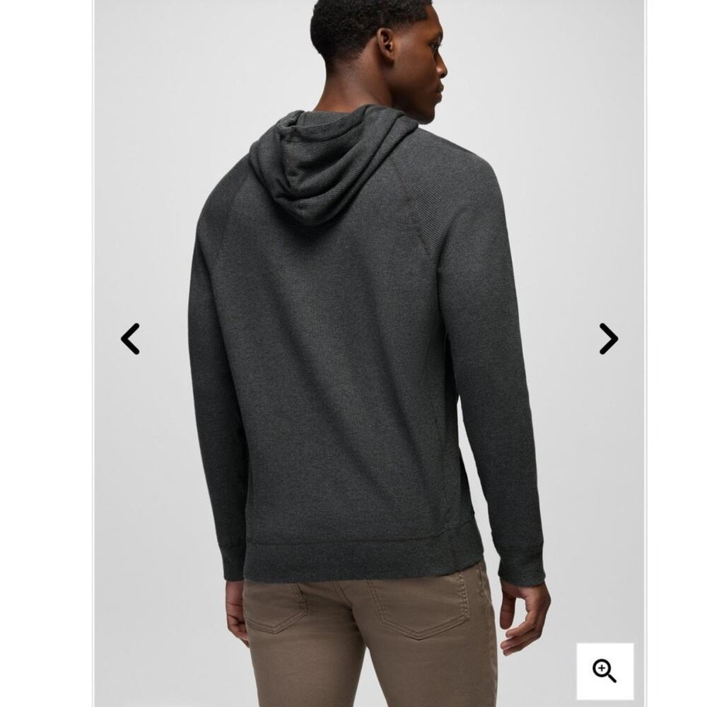 Prana Touchstone Hoodie Men's Medium Thermal Waffle Knit Pullover Shadow Heather